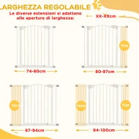 Cancelletto per Cani Estensibile con 4 Viti Regolabili, in Metallo e Plastica, 74-100x78 cm, Bianco