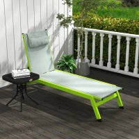 Lettino Prendisole con Ruote e Cuscino Poggiatesta, Schienale Regolabile, in Alluminio e Textilene, Verde