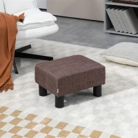 Pouf Poggiapiedi in Tessuto Effetto Lino Imbottito, 40x30x24cm, Marrone Scuro