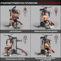 Stazione Fitness Multifunzione per Allenamento del Corpo, in Acciaio e PU, 225x175x200 cm, Nero