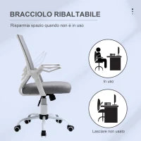 Sedia da Ufficio Ergonomica con Braccioli e Supporto Lombare, in Tessuto Effetto Lino, 62.5x55x94-104 cm, Grigia