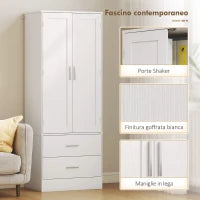 Credenza da Cucina con Armadietto con 8 Ripiani Portaspezie e 2 Cassetti, 60x40x159 cm, Bianco