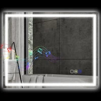 Specchio Bagno Antiappannante con Luce LED Regolabile, Speaker Bluetooth, Pulsanti Touch, 80x100 cm