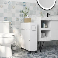kleankin Mobile da bagno toilette con porta rotolo porta carta igienica su ruote - 52 x 17 x 67 cm bianco