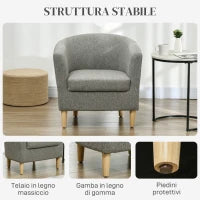 Poltrona Moderna a Pozzetto in Tessuto Effetto Lino con Gambe in Legno, 74x63x73cm, Grigio