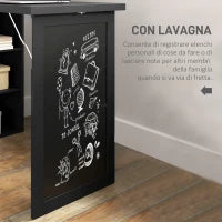 Scrivania Moderna Pieghevole con Libreria e Lavagna, in Legno e Metallo, 98x51x153 cm, Nero