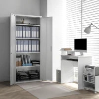 Armadio da Ufficio a 5 Livelli con 4 Ripiani Regolabili, in Acciaio, 80x40x180 cm, Bianco