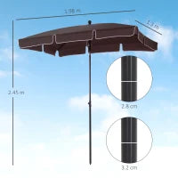 Ombrellone da Giardino Rettangolare e Regolabile con Palo in Alluminio, 2x1.3x2.5 m, Marrone e Nero