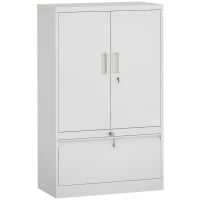 Mobile da Ufficio in Acciaio con Ripiano Interno Regolabile e Cassetto, 80x40x130 cm, Bianco