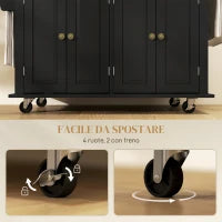 Carrello da Cucina Portavivande con Cassetti, Armadietti e Portaspezie, in Legno e MDF, 111x44.5x82.5 cm, Nero