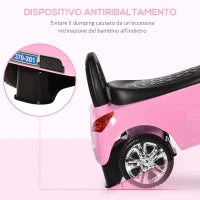 Macchinina per Bambini Cavalcabile con Volante, Fari e Musiche Integrate, Macchina per Bambini in PP e Metallo, 63.5x28x36 cm, Rosa
