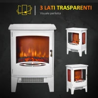 Camino Elettrico Effetto Fiamma e 3 Lati Aperti, Temperatura Regolabile 900W-1800W, Copertura 20-25m², 39x26x54.8cm, Bianco