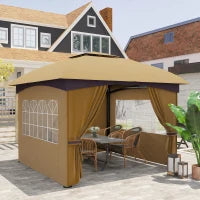 Gazebo da Giardino 3.4x3.4m con Pareti, Protezione UV e Tetto a 2 Livelli, Beige