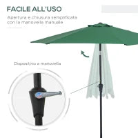 Ombrellone da Giardino 2.6x2.4 m con Testa Inclinabile, in Alluminio e Poliestere, Verde scuro e Nero