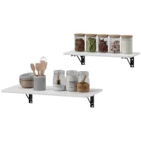 Set di 2 Tavoli Pieghevoli da Parete, in Legno, per Cucina, Sala da Pranzo, Ufficio, Bianco Lucido