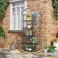 Mini Serra da Giardino e Terrazza per Piante a 5 Ripiani in Acciaio con Copertura in PVC, 69x49x193 cm, Verde