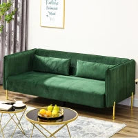 Divano 3 Posti Moderno con Cuscini Imbottiti, Gambe in Acciaio e Tessuto Vellutato, 200x88x76 cm, Verde