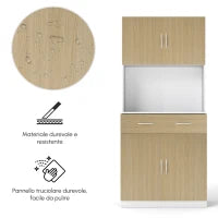Credenza Cucina con Armadietti a 2 Ante e Cassetto, 80x40x180cm, Colore Legno