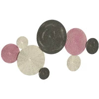 Wall Art a 8 Dischi 3D in Metallo, 110x7x58 cm, color Bronzo, Arancione e Giallo