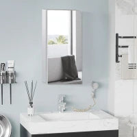 Specchiera Bagno in Acciaio con Anta e Vano Contenitore a 2 Ripiani, 55x14x30cm