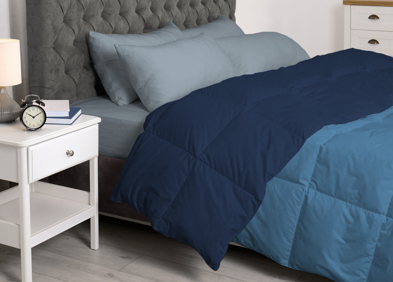 Interno Imbottitura Piumino Invernale 300gr/mq In Piuma D'Oca Bicolor - 1 Piazza e Mezza - Azzurro-Blu