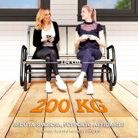 Panchina a Dondolo da Giardino a 2 Posti in Metallo e Tessuto a Rete Traspirante, 120x70x85cm, Beige