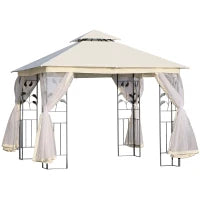 Gazebo da Giardino 3x3m con Zanzariera, Telaio in Acciaio e Doppio Tettuccio, Bianco