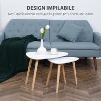 Set 2 Tavolini da Salotto Impilabili Stile Nordico con Gambe in Legno, Bianco