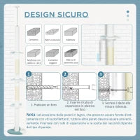 Albero Tiragraffi per Gatti a Soffitto con Palo Regolabile da 225-255 cm, Pallina e Piattaforme, Bianco