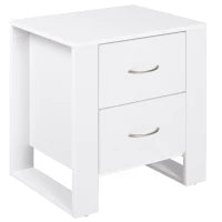 Comodino Moderno in Legno con 2 Cassetti per Camera da Letto, 48x39x54cm, Bianco