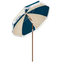 Ombrellone Rotondo e Inclinabile a 8 Stecche con Manovella, in Poliestere e Acciaio, Ø213x234 cm, Blu e Beige