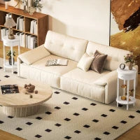 Set 2 Comodini con Cassetto e Ripiano in Legno Stile Contemporaneo, Ø35.5 x 71 cm, Bianco