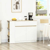 Buffet Mobile da Stoccaggio con 2 Cassetti 3 Mensole Aperte e Mobile con 2 Ante, 110 x 29,5 x 82 cm, Bianco
