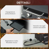 Barbecue a Gas Pieghevole con Coperchio, Termometro e 2 Bruciatori in Acciaio, 55x46.5x41 cm, Nero