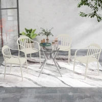 Set 4 Sedie da Giardino Impilabili in PP con Schienale Alto e Braccioli, 57x54x78 cm, Grigio Chiaro