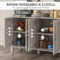 Mobiletto Multiuso stile Rustico con 4 Ripiani Portaoggetti Regolabili, in Legno, 120x37x75 cm, Grigio