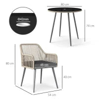 Set da Giardino 5 Pezzi in Rattan e Acciaio con 4 Sedie da Esterno e Tavolo Rotondo con Foro, Marrone e Grigio