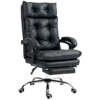 Poltrona da Ufficio in Finta Pelle con Schienale Reclinabile 135° e Poggiapiedi Estraibile, Nero