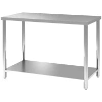 Tavolo da lavoro, banco da lavoro in acciaio inox 2 ripiani, per officina, garage, capannone, 120x60x86cm, argento