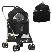 Passeggino per Cani Pieghevole con Trasportino Rimovibile e Tettuccio, 82x49.5x98cm, Nero