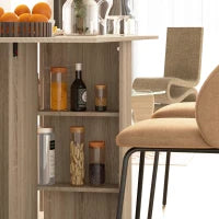 Tavolo Pieghevole con 2 Ribalte per 6 Persone con Ripiani e Rotelle Integrate, Legno Naturale