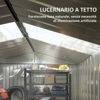 Casetta Porta Attrezzi in Acciaio con Tetto Inclinato e 2 Porte Scorrevoli, 277x195x192 cm, Grigio Scuro