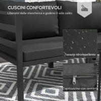 Set da Giardino 7 Pezzi in Acciaio e Poliestere con 5 Sedie con Cuscini e 2 Tavolini da Caffè, Grigio