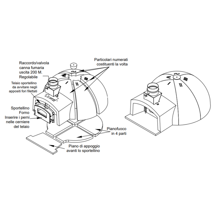 Forno legna artigianale diametro 110 cm capienza 4/6 pizze cottura diretta