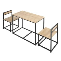 Set Tavolo e sedie da Sala da pranzo Set da 1 Tavolo + 2 sedie incastonabili per Cucina - metallo Nero Effetto quercia Chiara