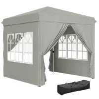 Gazebo da Giardino Pop Up con 2 Finestre e Gambe Regolabili, in Metallo e tessuto Oxford, 248x248x270 cm, Grigio