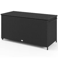 Baule da Giardino in Rattan PE con Ruote e Maniglia Laterale, 121x57x67cm, Nero