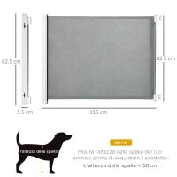 Cancellino per Cani Estensibile fino a 115 cm, in Poliestere e Acciaio, 115x82.5 cm, Bianco e Grigio