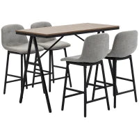 Set da Bar con Sgabelli dal Design Industriale, Imbottitura a Bottoni, 120 cm x 60 cm x 91 cm, Grigio Chiaro