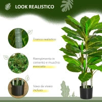 Pianta Verde Artificiale da 95 cm e 33 Foglie con Vaso Nero Ø15x13 cm, in PEVA, PE e Cemento